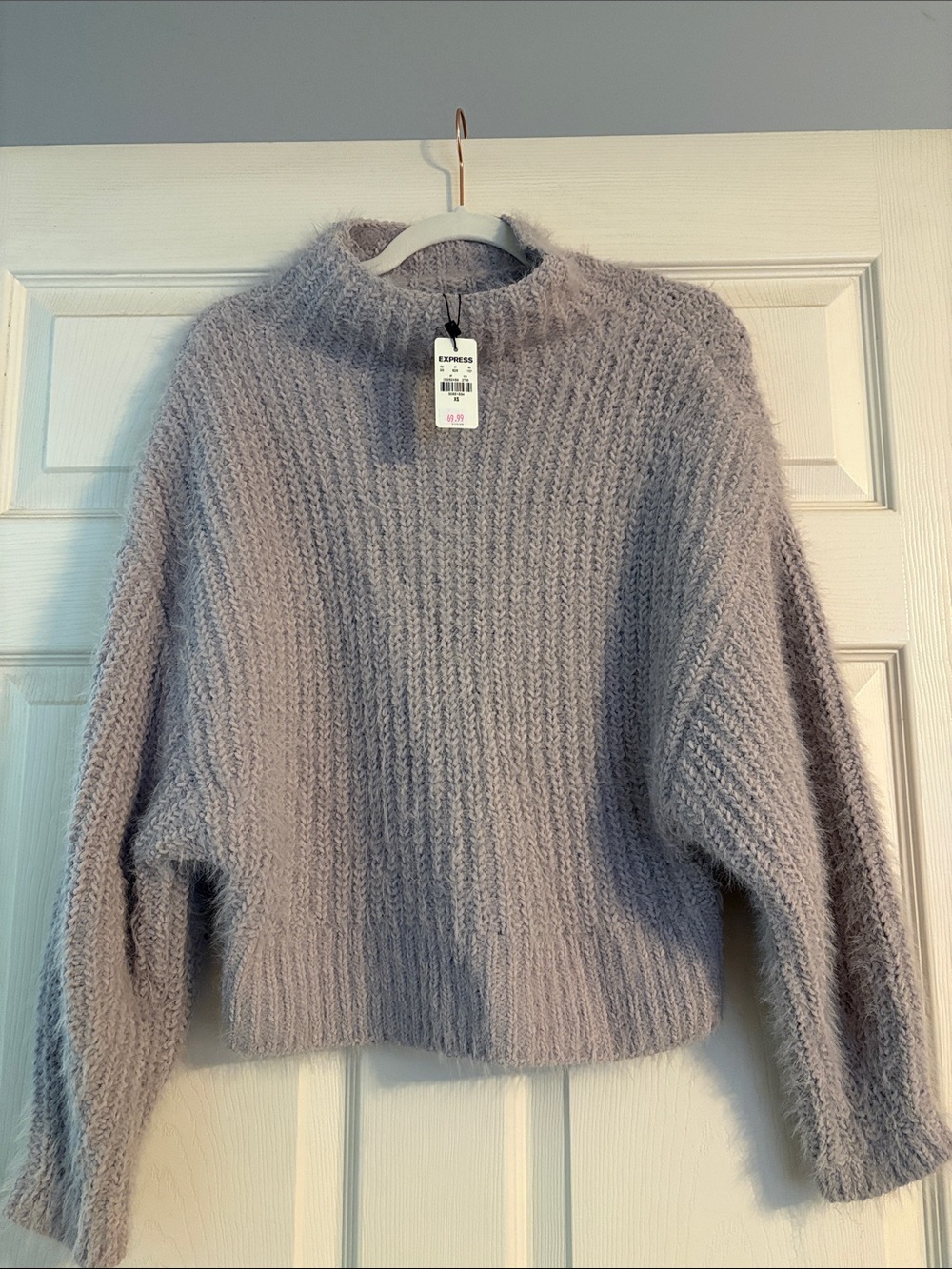 Express Soft Lavender Ribbed Fuzzy Turtleneck Sweater